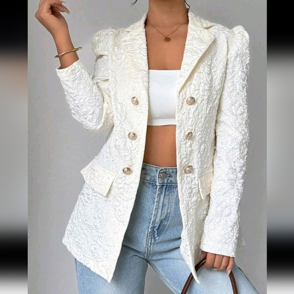 Women's Lapel Collar Elegant Gigot Sleeve Waist-Decorative Button Suit Jacket - Picture 1 of 5